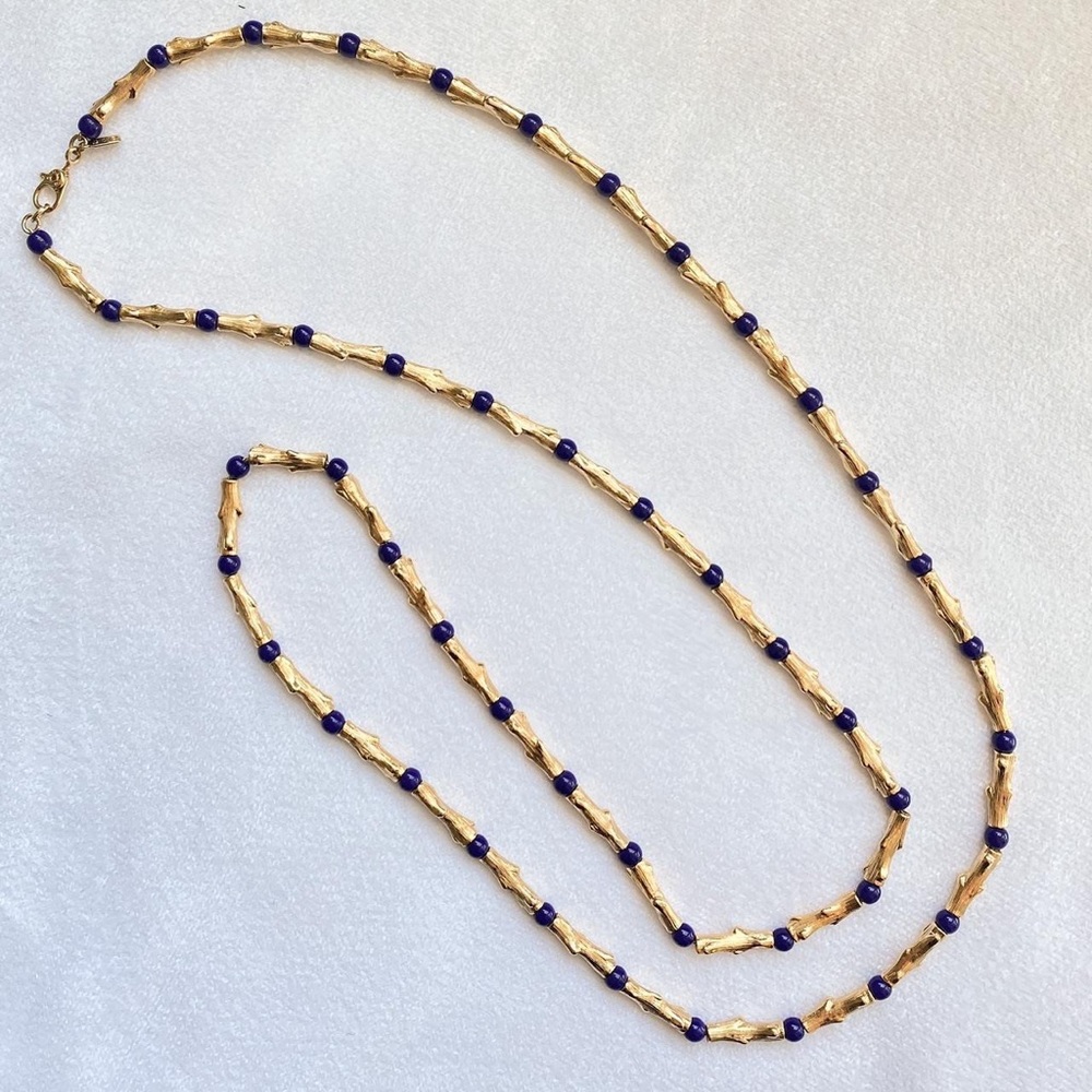 Vintage Monet Gold and Blue Beaded Necklace